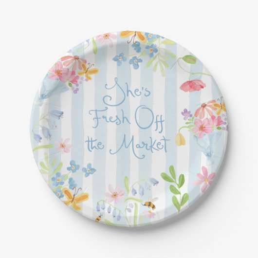 Fresh Off the Market Wildflower Stripes Waterverf Papieren Bordje (Voorkant)