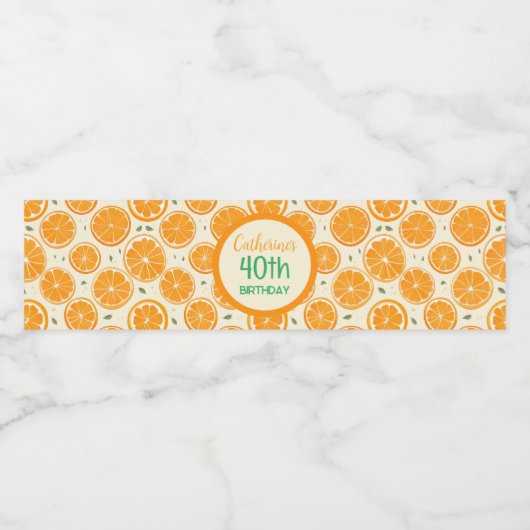 Fresh Orange Slice Pattern – Bright Citrus Fruit  Waterfles Etiket (Enkel label)