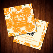 Fresh Orange Slice Pattern, Bright Citrus, QR Code Vierkante Visitekaartje