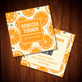 Fresh Orange Slice Pattern, Bright Citrus, QR Code Vierkante Visitekaartje