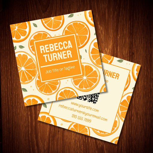Fresh Orange Slice Pattern, Bright Citrus, QR Code Vierkante Visitekaartje