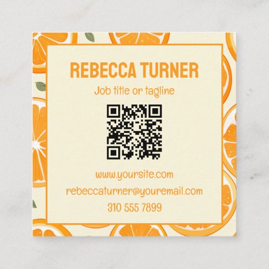 Fresh Orange Slice Pattern, Bright Citrus, QR Code Vierkante Visitekaartje (Achterkant)
