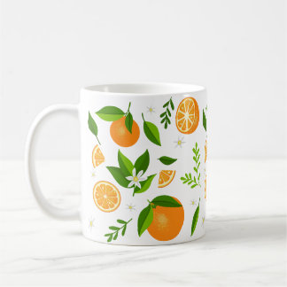 Fresh oranges with flowers and leaves koffiemok