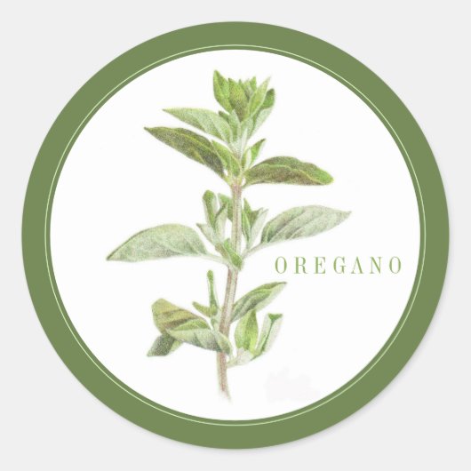 FRESH OREGANO Grote ronde Stickers (+tekst) Groen (Voorkant)