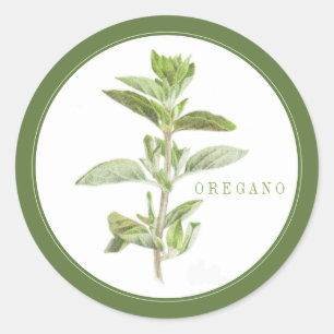 FRESH OREGANO Grote ronde Stickers (+tekst) Groen