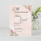 Fresh Pink Cream Floral Wedding Anniversary  Kaart (Staand voorkant)