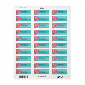 Fresh Pink Daisy Flowers on Turquoise Stripes Etiket (Full Sheet)