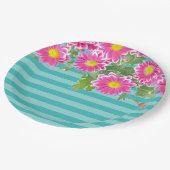 Fresh Pink Daisy Flowers on Turquoise Stripes Papieren Bordje (Gekanteld)