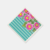 Fresh Pink Daisy Flowers on Turquoise Stripes Servetten (Hoek)