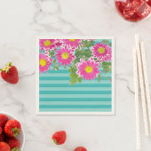 Fresh Pink Daisy Flowers on Turquoise Stripes Servetten (Insitu)