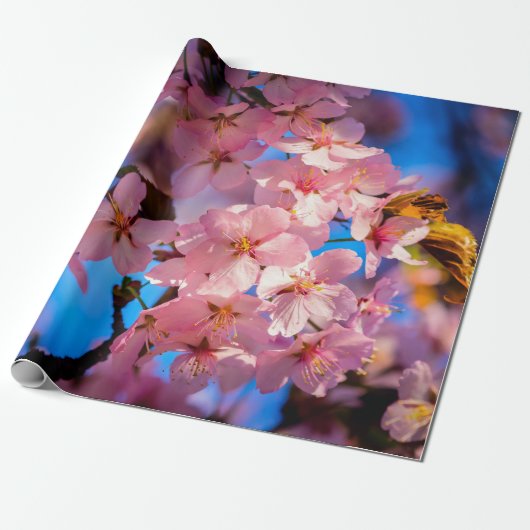 Fresh Pink Sakura Garland, Blue Sky Cadeaupapier (Uitgerold)
