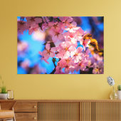 Fresh Pink Sakura Garland, Blue Sky Canvas Afdruk (Insitu (Woonkamer))