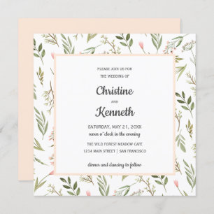 Fresh Pink wildbloemen chic Botanical bruiloft Kaart