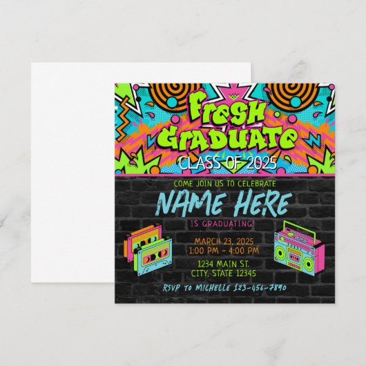 Fresh Prince 90s Boombox Groen Kleurrijk Afstudere Kaart (Voorkant / Achterkant)