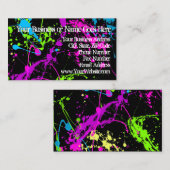 Fresh Retro Neon Paint Splatter op Black 80s Party Visitekaartje (Voorkant / Achterkant)