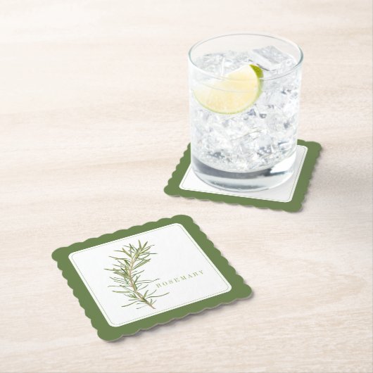 FRESH ROSEMARY Scallop Vierkant Onderzetter +tekst (Insitu)