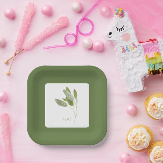 FRESH SAGE 7" Vierkant papier Borden - Groen Papieren Bordje (Feest)