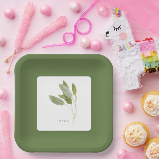 FRESH SAGE 9" Vierkant papier Borden - Groen Papieren Bordje (Feest)