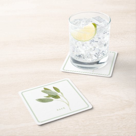 FRESH SAGE Square Paper Onderzetters (+tekst) (Insitu)