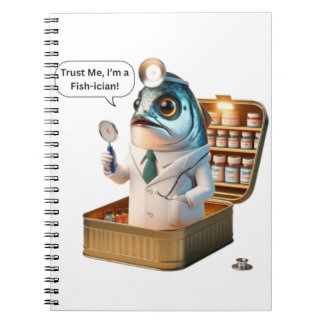 Fresh Sardine Doctor Fish-ician Cartoon Art Notitieboek