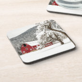 Fresh snow on red barn drankjes onderzetter (Linkerzijde)