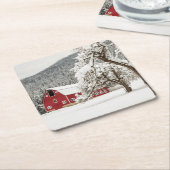 Fresh snow on red barn kartonnen onderzetters (Schuin)