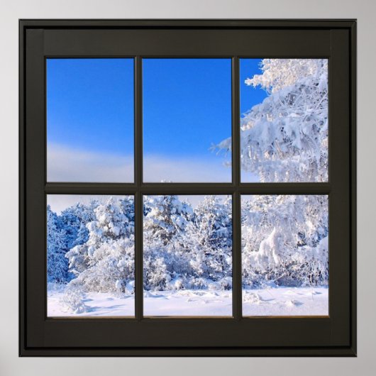 Fresh Snow Scene 24x24 Black Faux Window Poster (Voorkant)