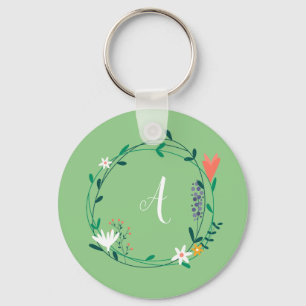 Fresh Spring Floral Garland gepersonaliseerd Initi Sleutelhanger