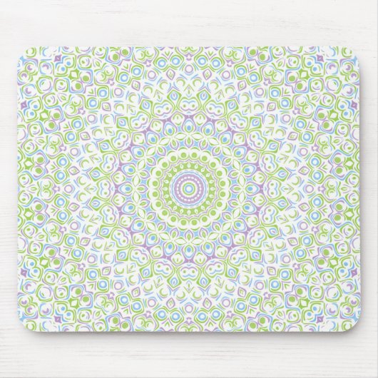 Fresh Spring Mandala in Green, Blue, and Lavender Muismat (Voorkant)