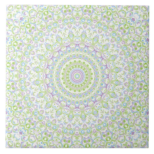 Fresh Spring Mandala in Green, Blue, and Lavender Tegeltje (Voorkant)