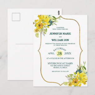 Fresh Spring Yellow Floral Golden Bouquet Wedding Briefkaart