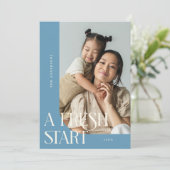 Fresh Start New Year Denim Blue Curved Frame Photo Feestdagenkaart (Staand voorkant)