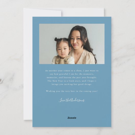 Fresh Start New Year Denim Blue Curved Frame Photo Feestdagenkaart (Achterkant)