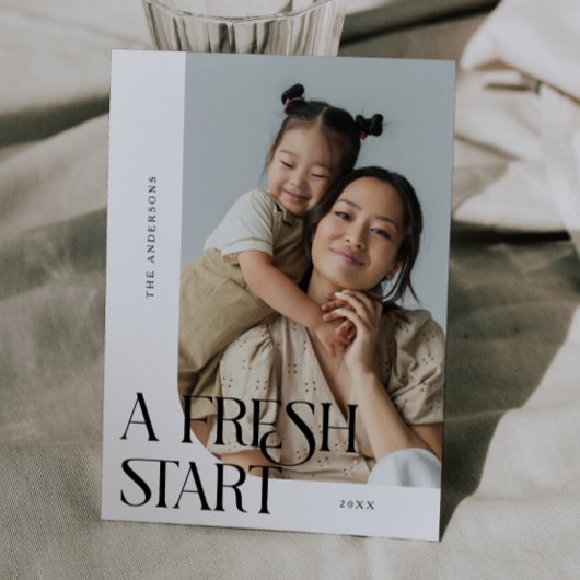 Fresh Start New Year White Curved Frame Photo Feestdagenkaart