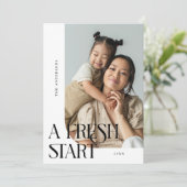 Fresh Start New Year White Curved Frame Photo Feestdagenkaart (Staand voorkant)