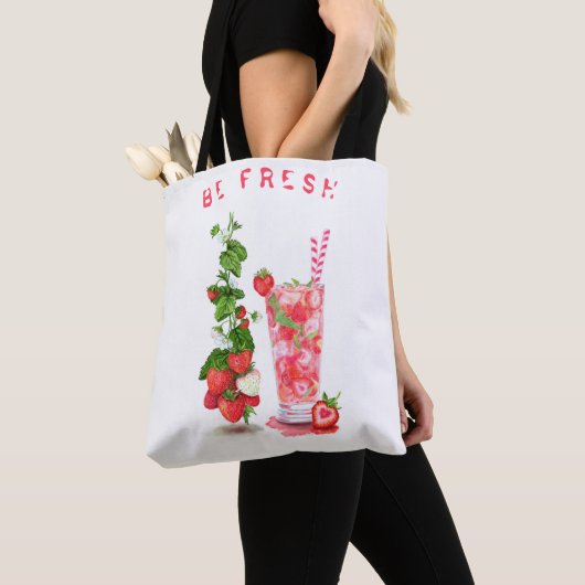 Fresh Strawberry Drink Canvas tas - aangepaste tek (Dichtbij)