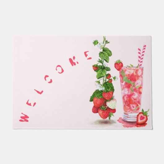 Fresh Strawberry Drink Deurmat Tekst Welkom (Voorkant)