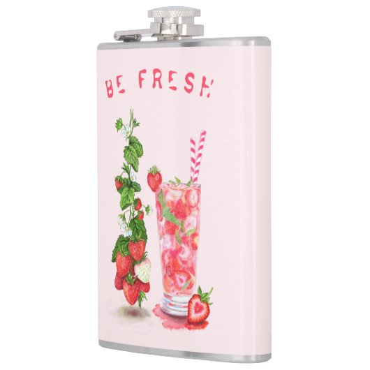 Fresh Strawberry Drink Flask - aangepaste tekst Heupfles (Links)
