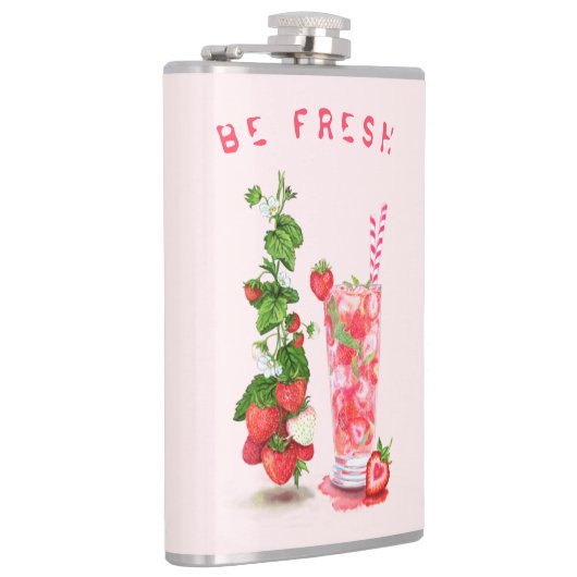 Fresh Strawberry Drink Flask - aangepaste tekst Heupfles (Rechts)