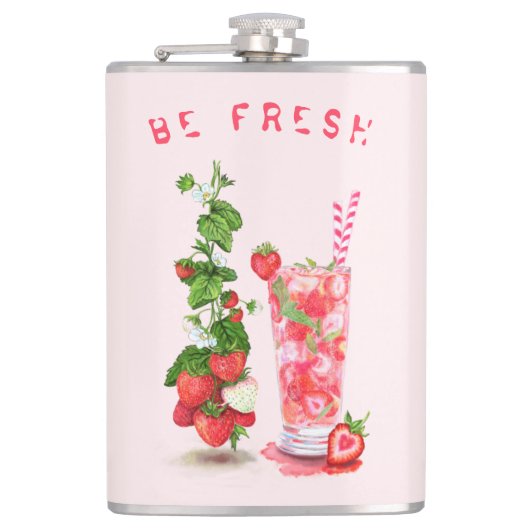 Fresh Strawberry Drink Flask - aangepaste tekst Heupfles (Voorkant)