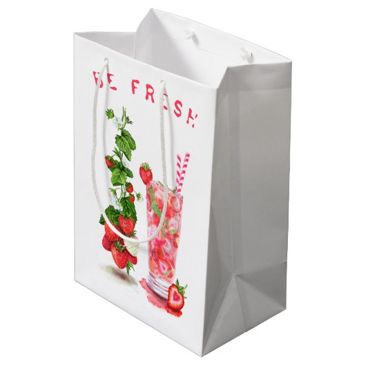 Fresh Strawberry Drink Gift Bag - Aangepaste tekst Medium Cadeauzakje (Achterkant Gekanteld)