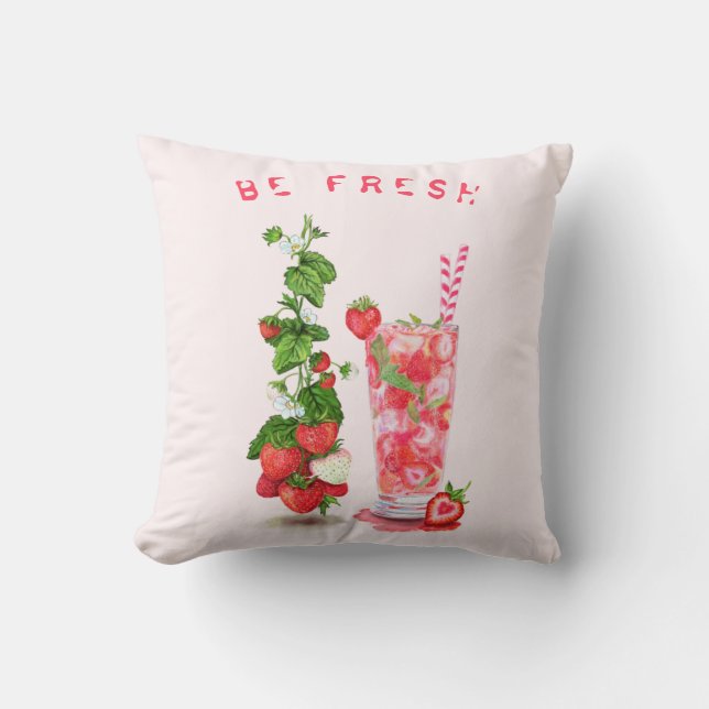 Fresh Strawberry Drink Pillow - aangepaste tekst Kussen (Voorkant)