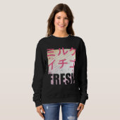 Fresh Strawberry Milk Japanese Text 90s Retro Vint Trui (Voorkant volledig)