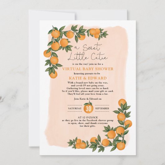 Fresh Summer Oranje Citrus Virtual Baby shower Kaart (Voorkant)