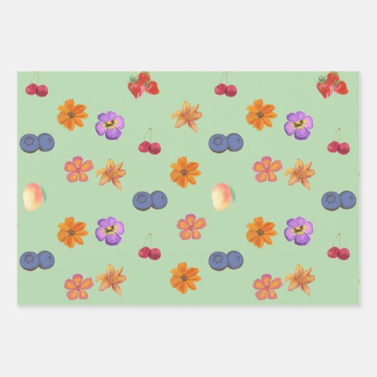 Fresh to the Market Eerste Verjaardag Thema – Bloe Inpakpapier Vel (Voorkant)