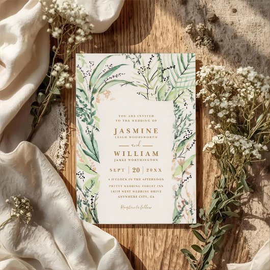 Fresh Tropical Destination Elegant QR Code Wedding Kaart
