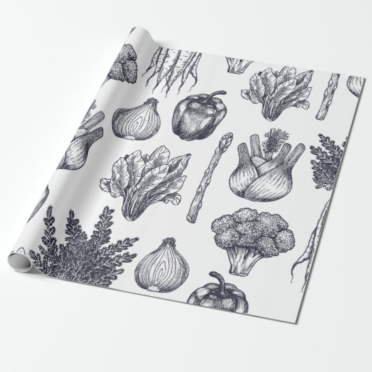 Fresh vegetables seamless pattern. Broccoli, carro Cadeaupapier (Uitgerold)