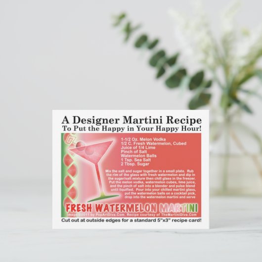 Fresh Watermelon Martini Recept Briefkaart (Staand voorkant)