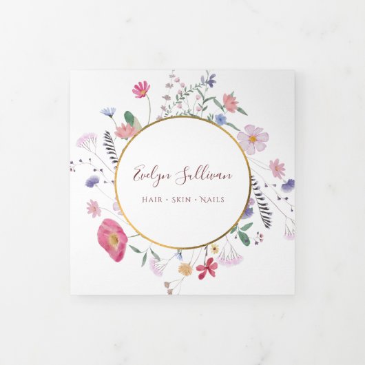 Fresh Wildflower Gold Circle Trifold Brochure Drieluik Kaart (Cover)