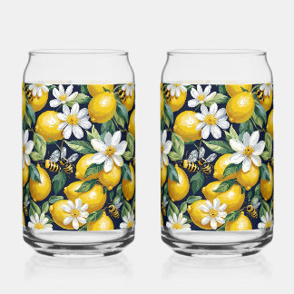 Fresh Yellow Lemons With Busy Bees & White Blooms Blikvorm Glas